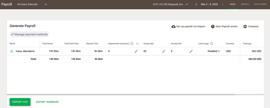 Generating weekly payroll in Time Doctor