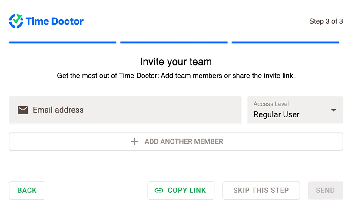 Invite your team members via email or by sharing the invite link