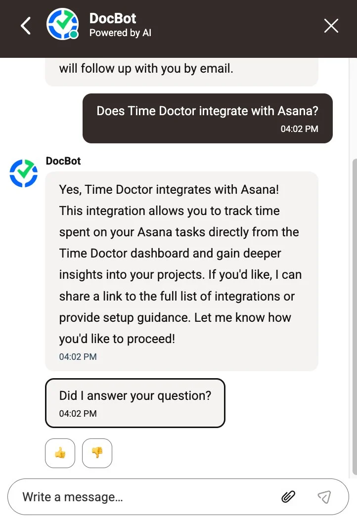 Time Doctor&rsquo;s AI chat support