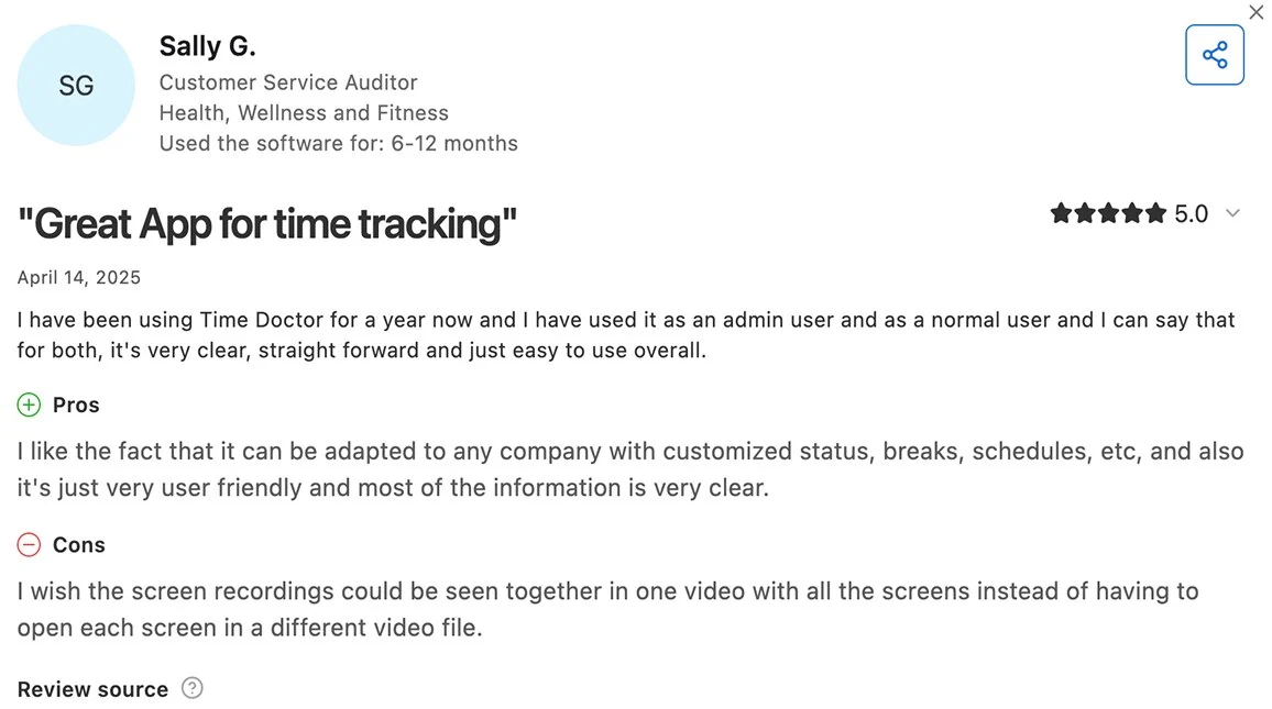 Time Doctor user review on Capterra