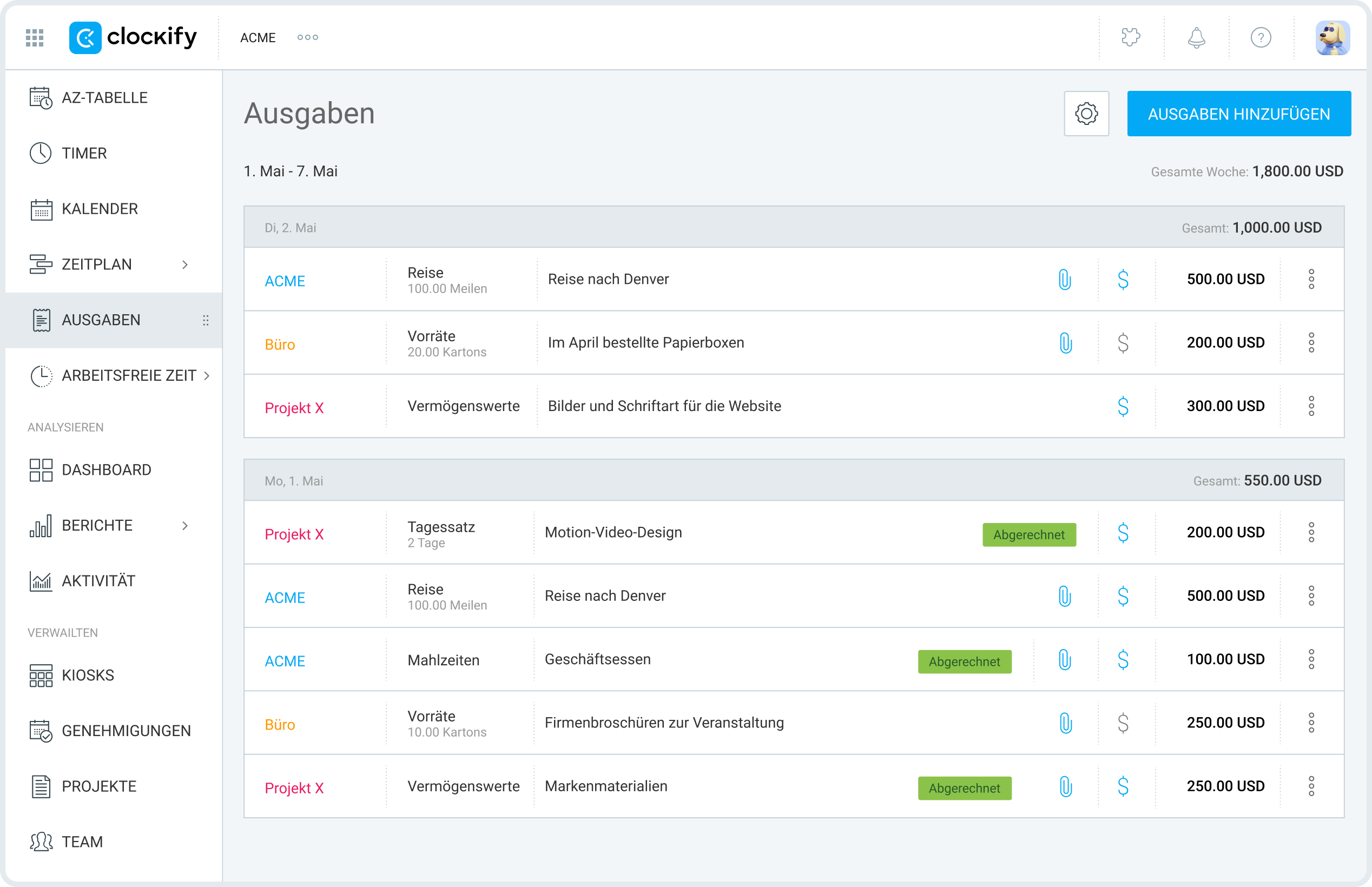 Clockify-Software zur Zeitspeicherung