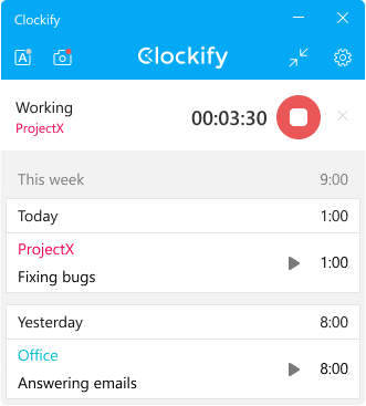 Captura de pantalla de la aplicación de capturas de pantalla y seguimiento de tiempo