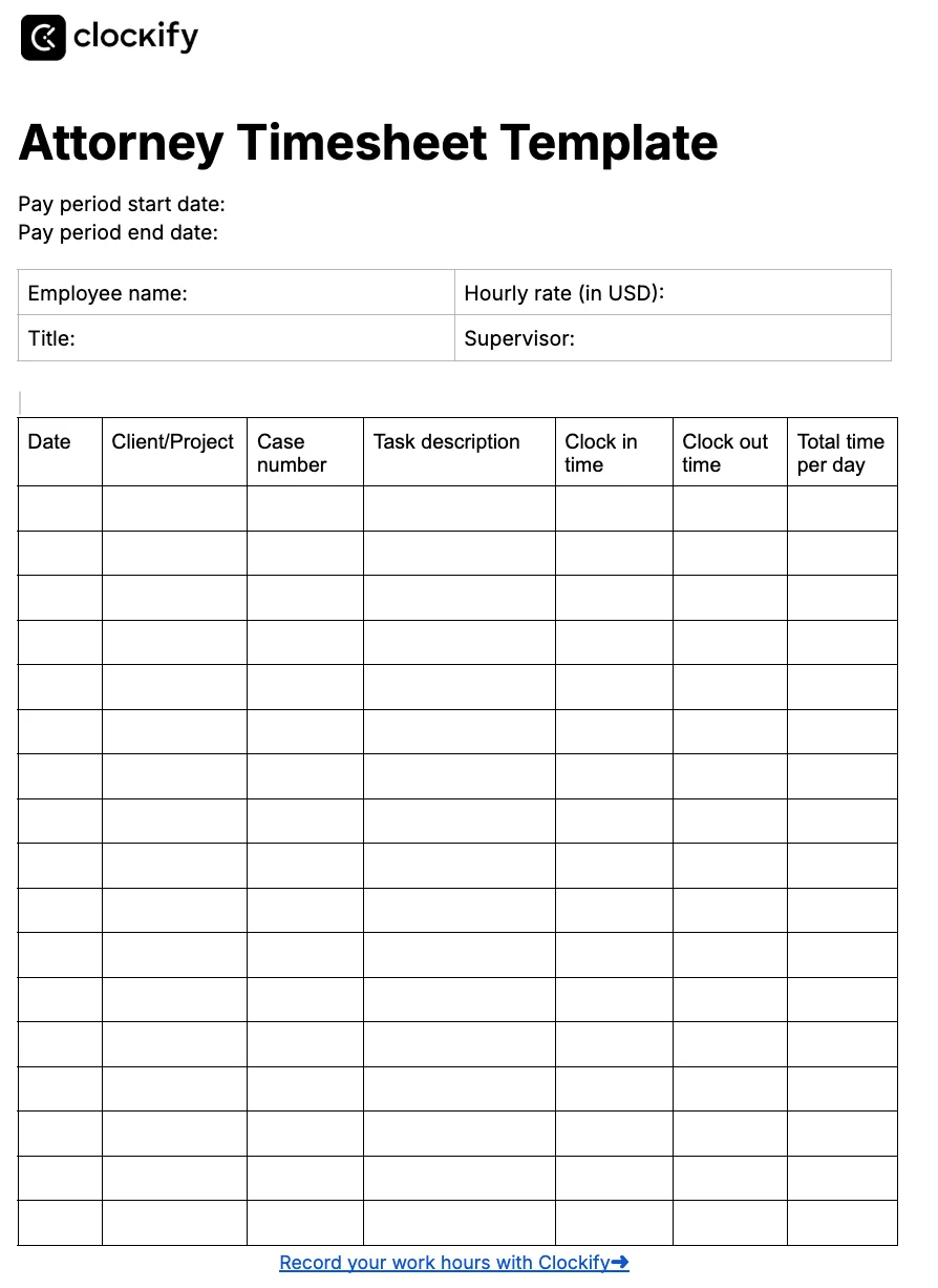 Attorney timesheet template