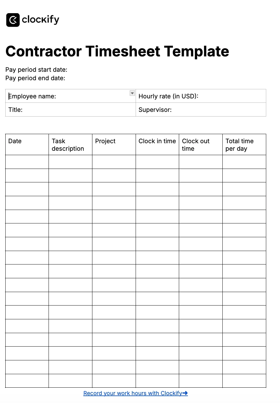 Contractor timesheet template