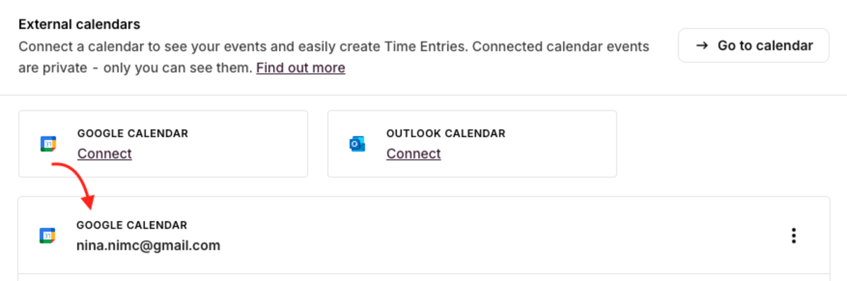 Calendar settings in Toggl Track