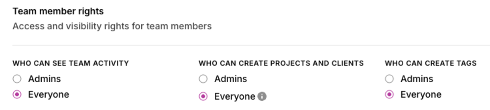 Team member rights in Toggl Track