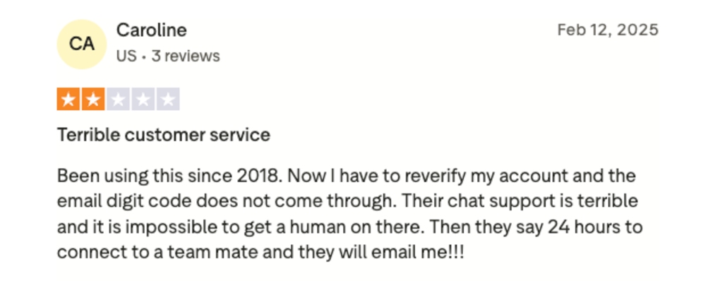 Toggl Track user review on Trustpilot