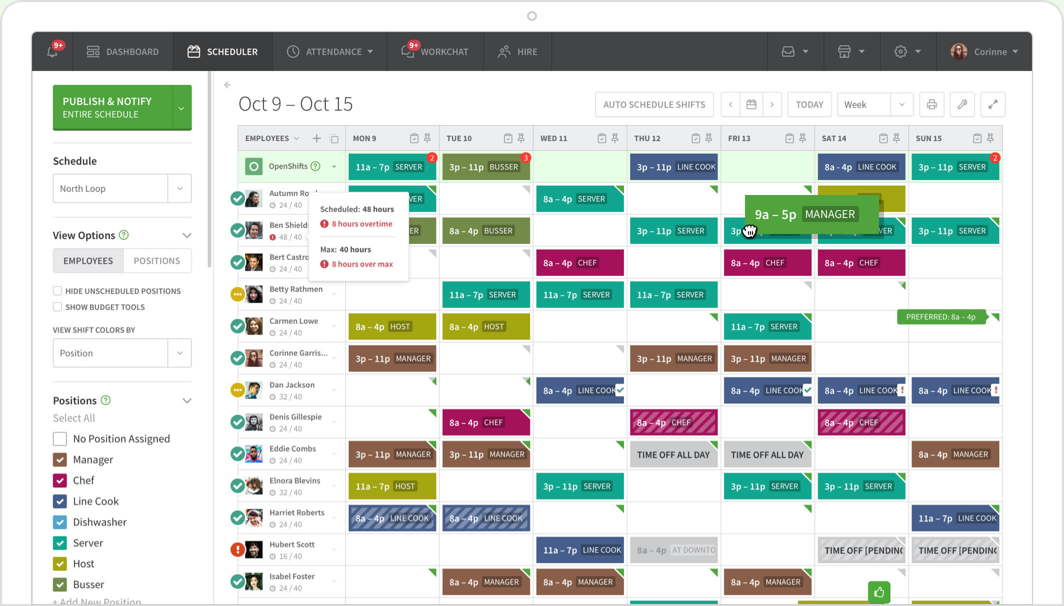 Um software de agendamento de turnos - captura de tela do WhenIWork
