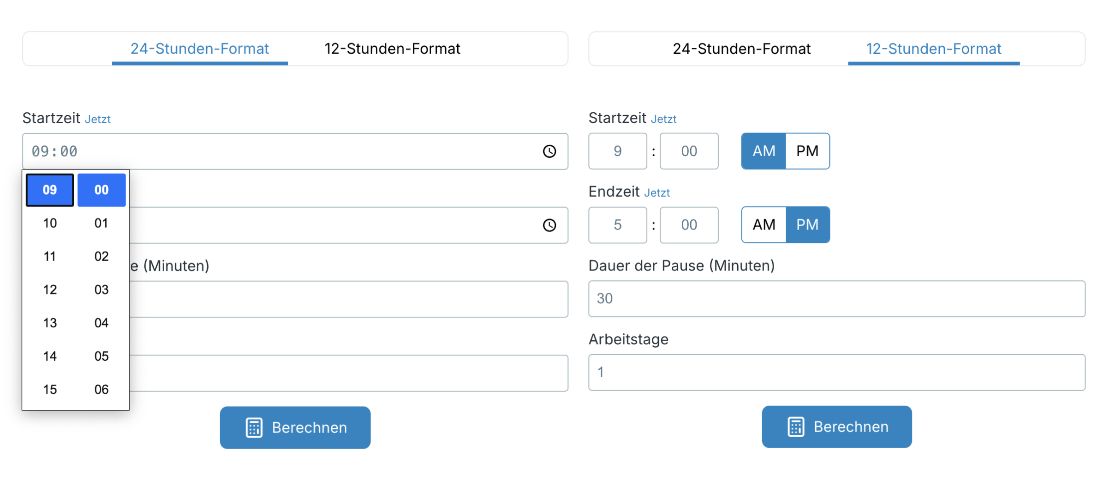 12-hour vs 24-hour format