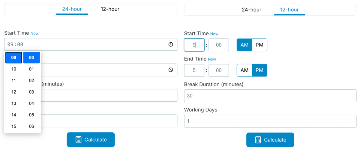 12-hour vs 24-hour format
