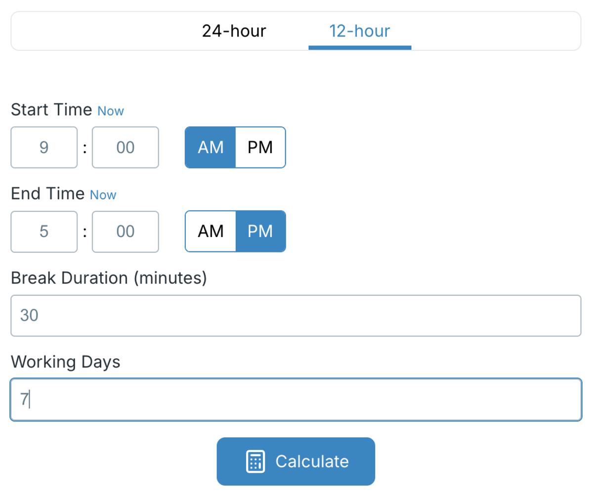 entering workdays in the work time calculator