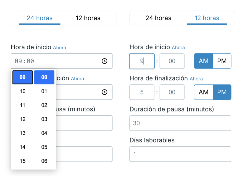 formato 12 horas vs. 24 horas