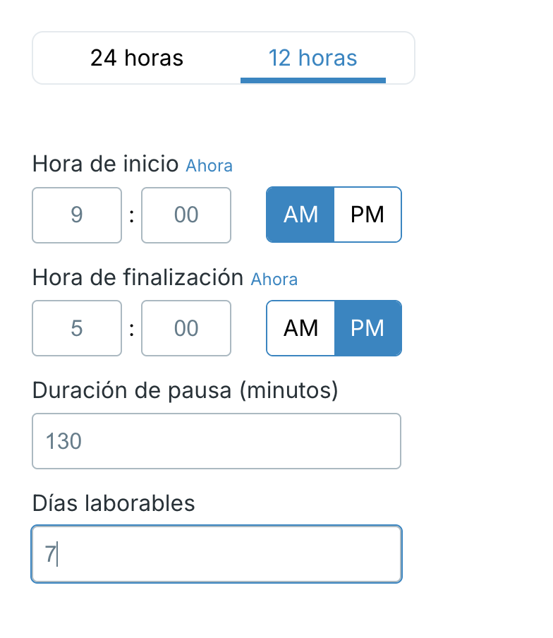 ntroducción de días laborables en la calculadora de horas de trabajo