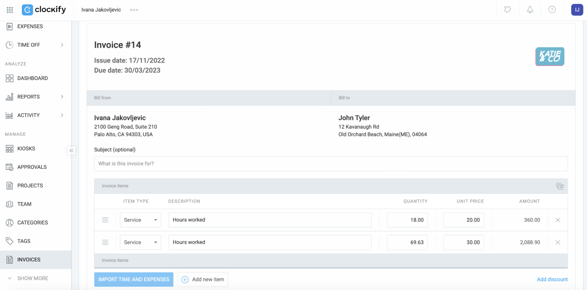 Clockify invoices
