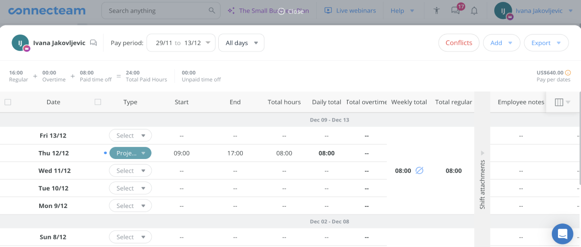 Connecteam timesheets