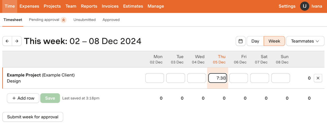 Harvest timesheets