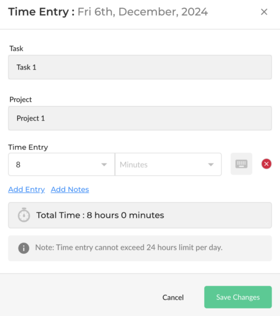 nTask creating time entry