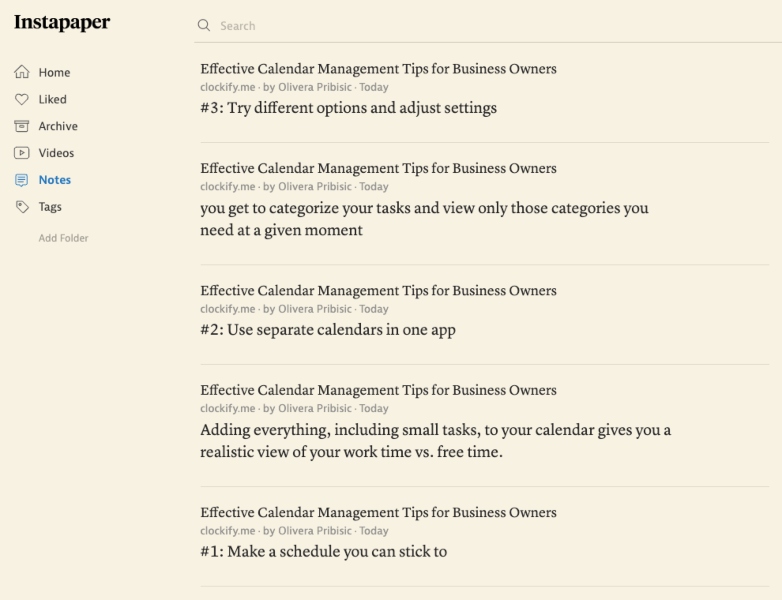 Instapaper - notes