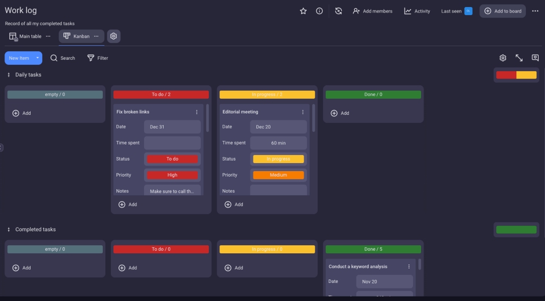 Plaky - Kanban view