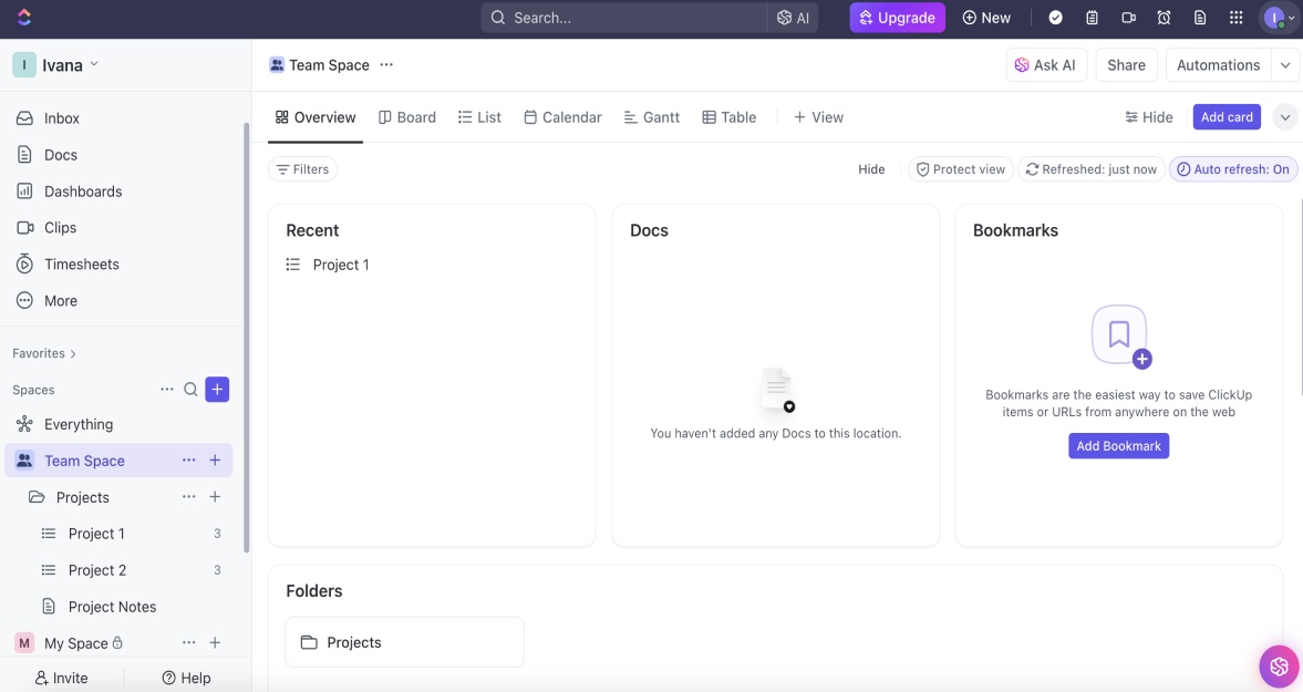 ClickUp dashboard