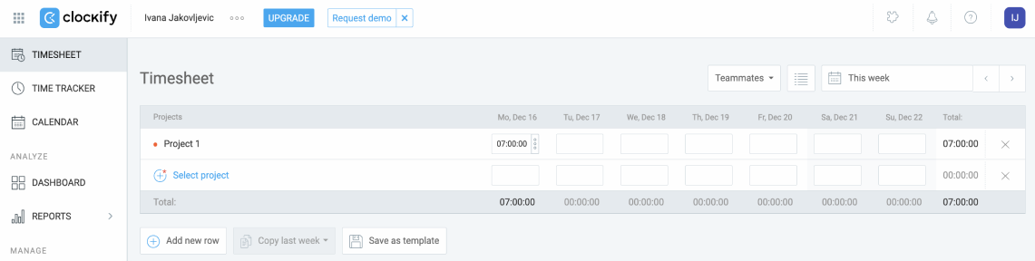 Clockify timesheets