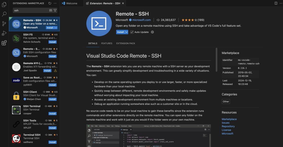 Visual Studio Code SSH extension