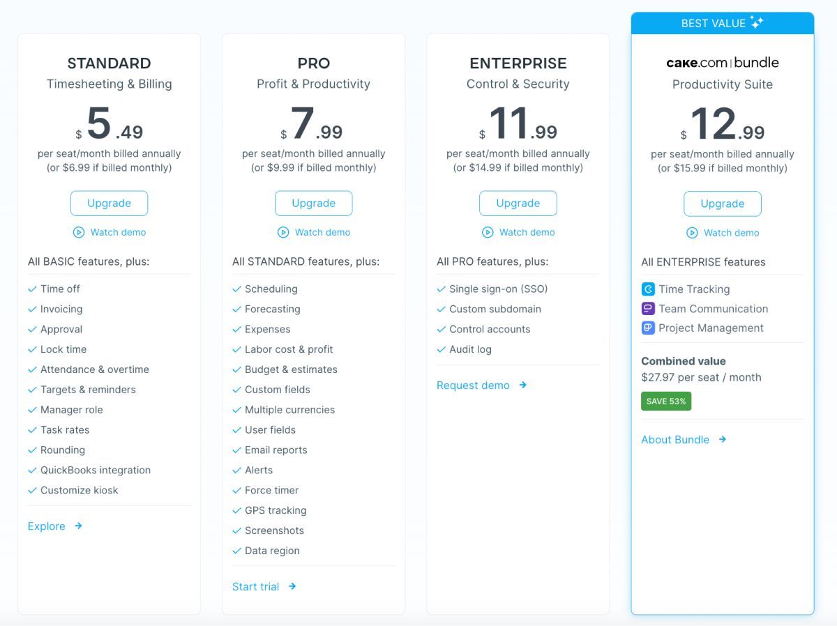 Clockify pricing