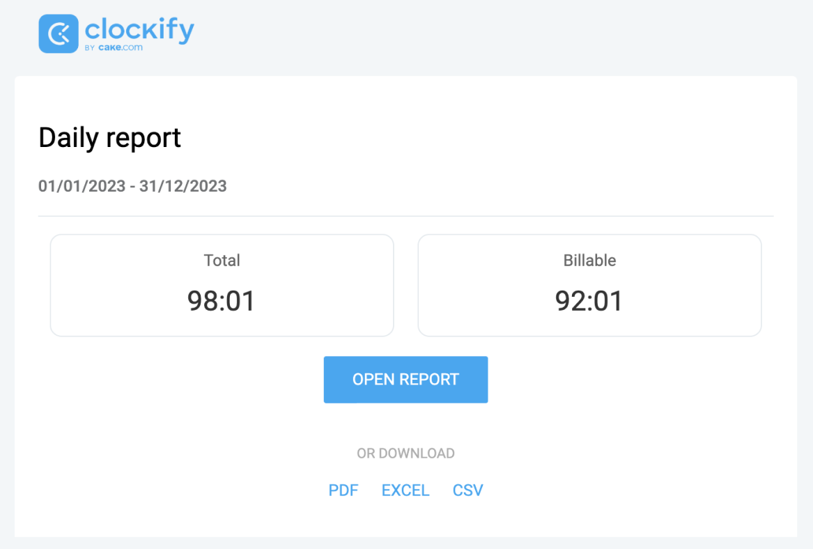 Clockify scheduled report