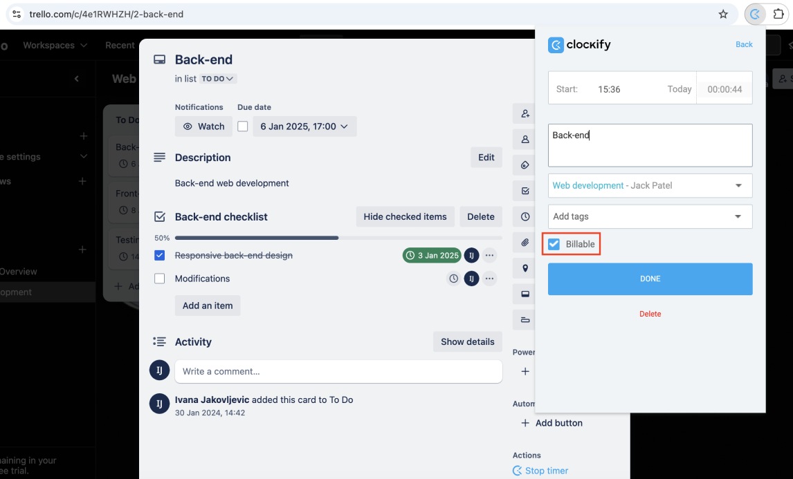 Marking time entry as billable in Clockify