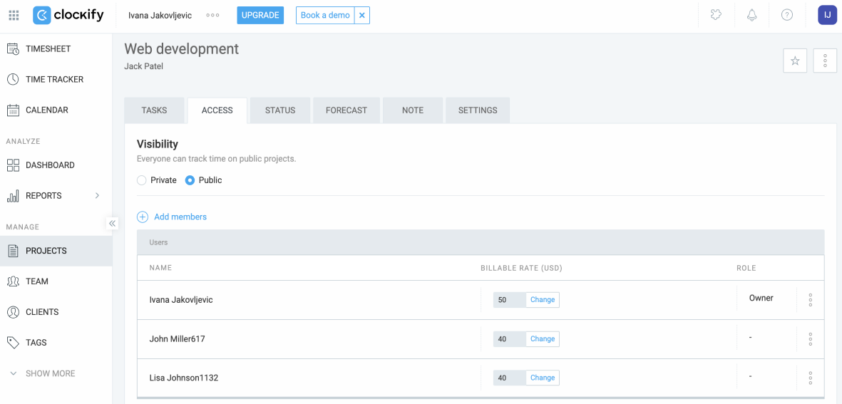 Setting billable rates in Clockify