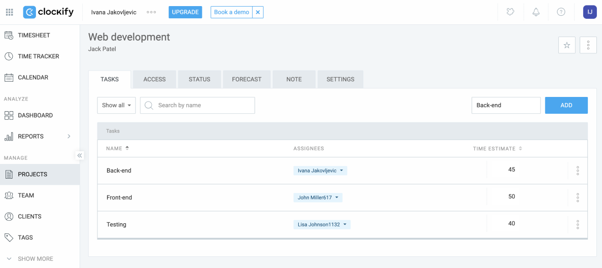 Setting time estimates for tasks in Clockify