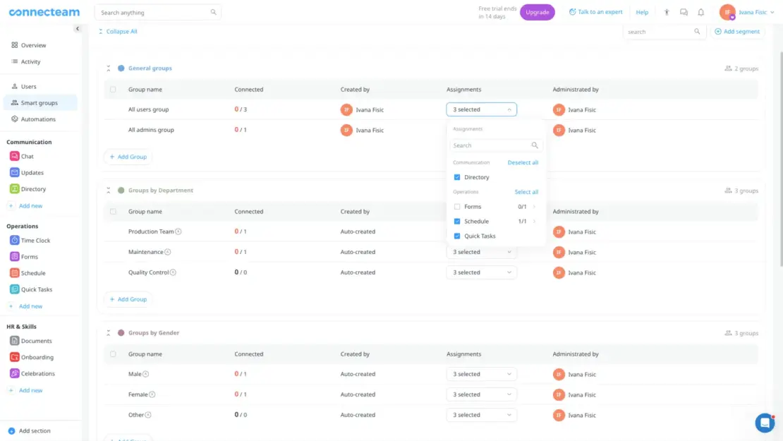 Smart groups in Connecteam