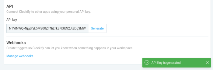Clockify API key