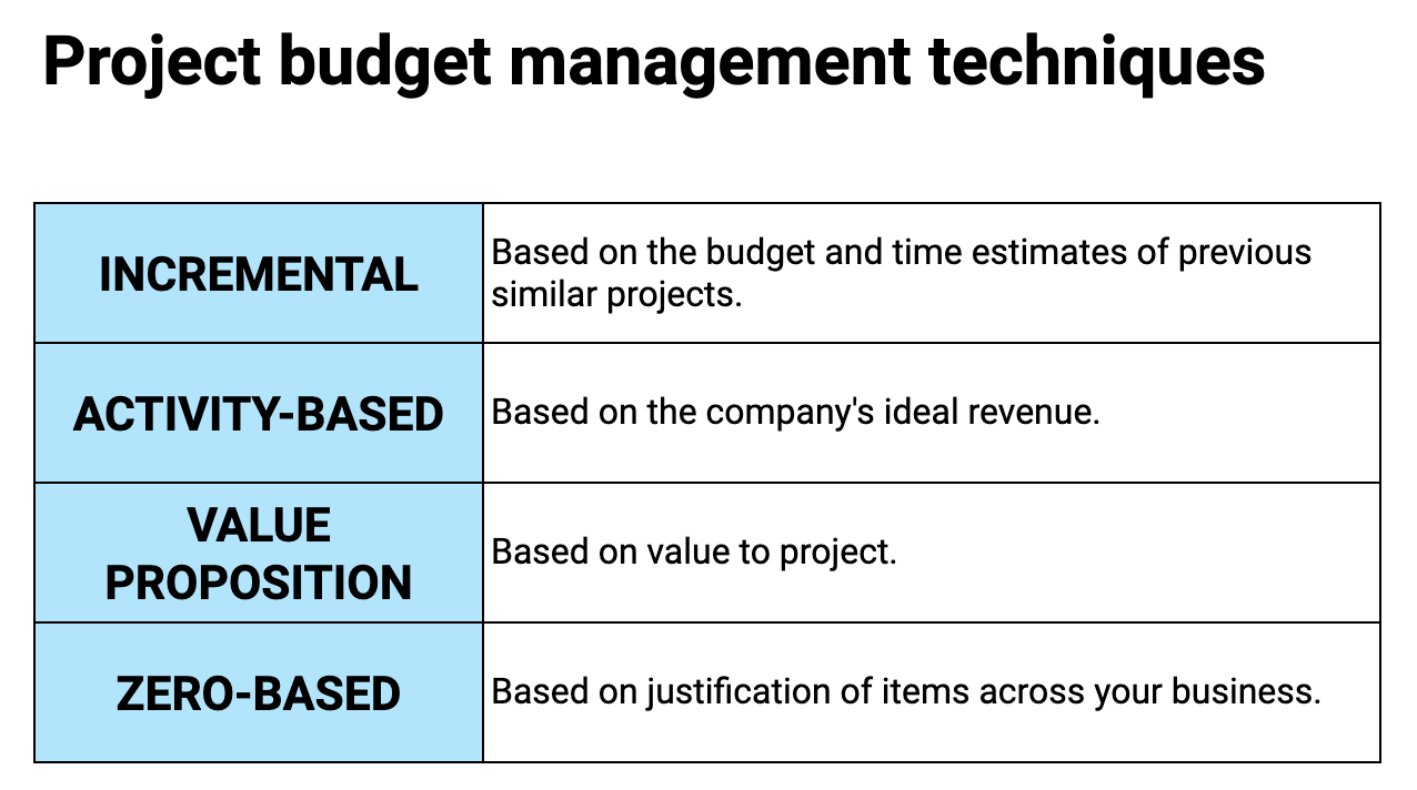Project budget management techniques