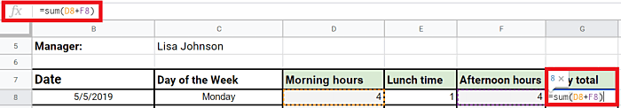 daily total formula in Excel