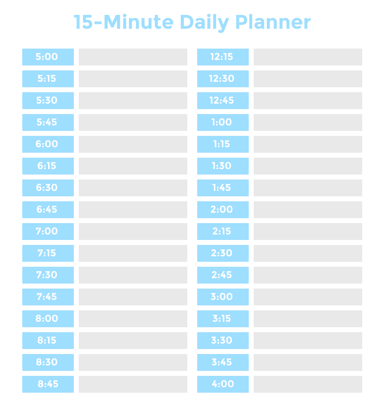 daily schedule template 15 minute intervals