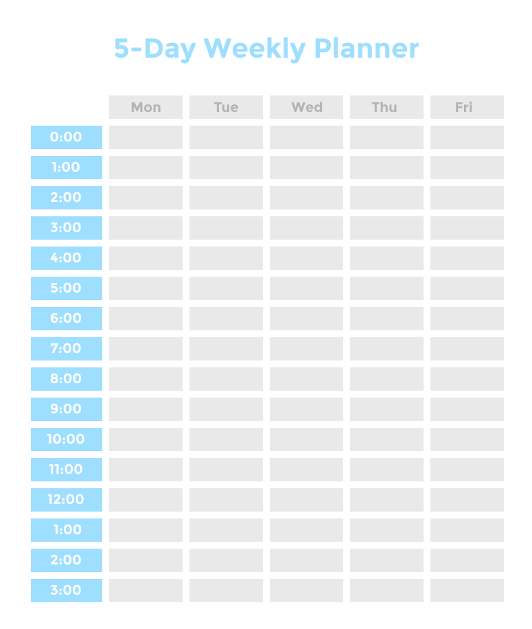 5 day weekly planner