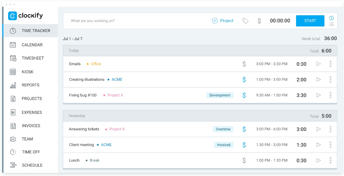 Clockify task tracking