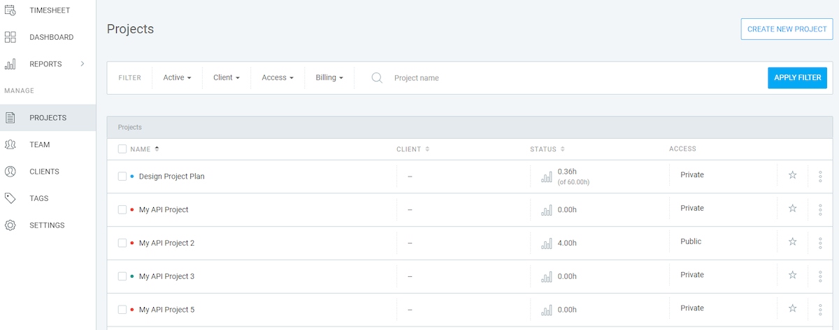 Creating projects in Clockify