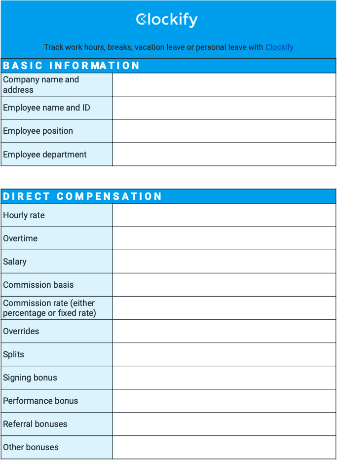 Empty compensation plan screenshot