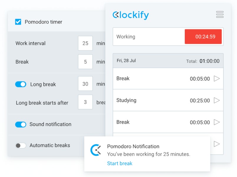 Clockify Pomodoro timer