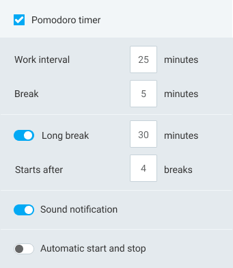 Pomodoro timer in Clockify