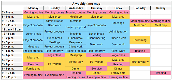 Weekly time map template