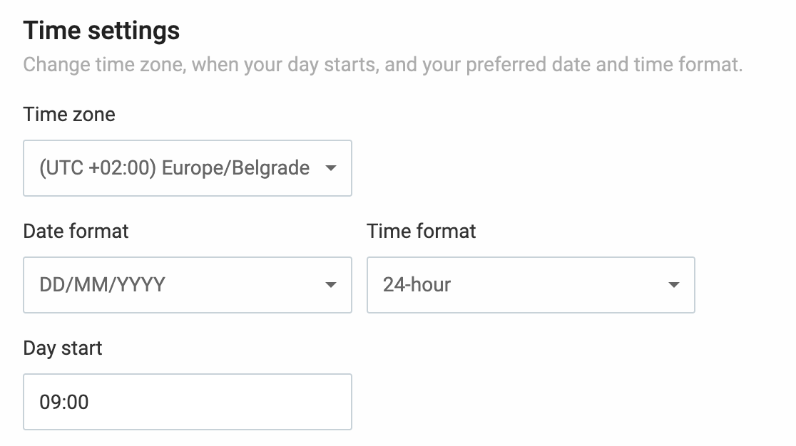 Clockify time settings