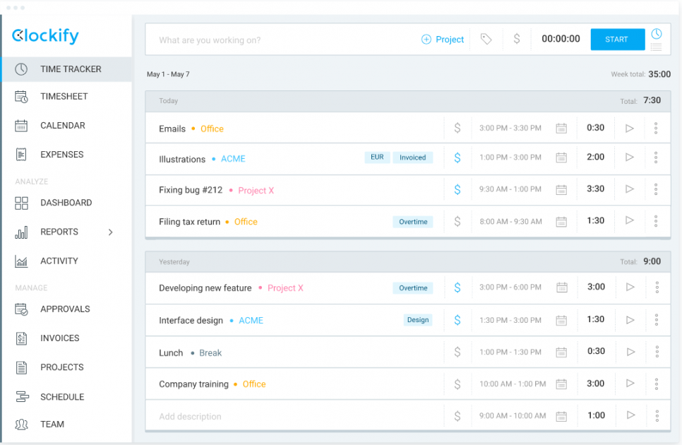 Clockify screenshot