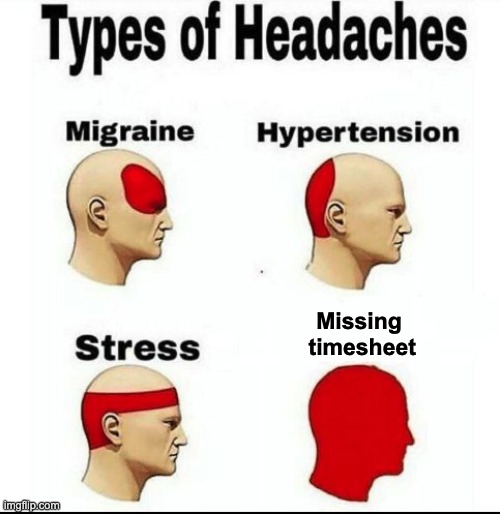 Missing timesheet migraine meme