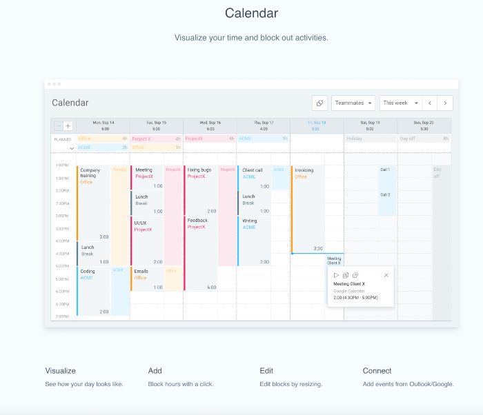 Visualize your time with Clockify calendar