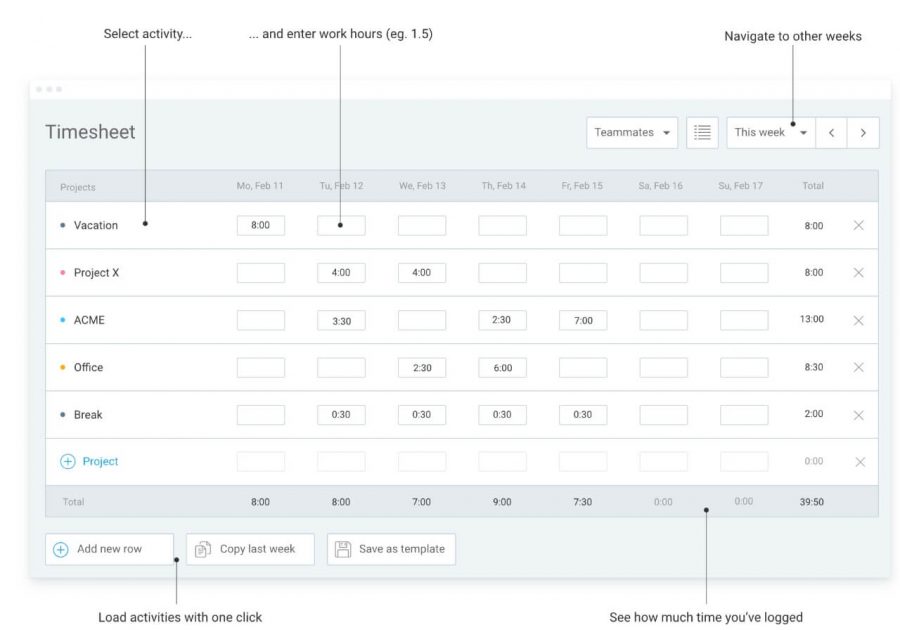 Clockify timesheet