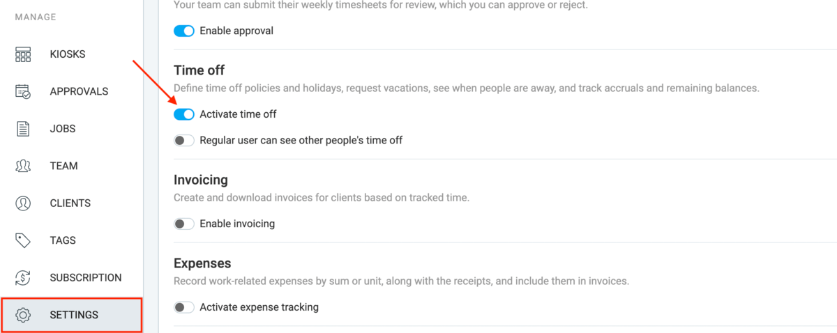 1. Enable Time Off