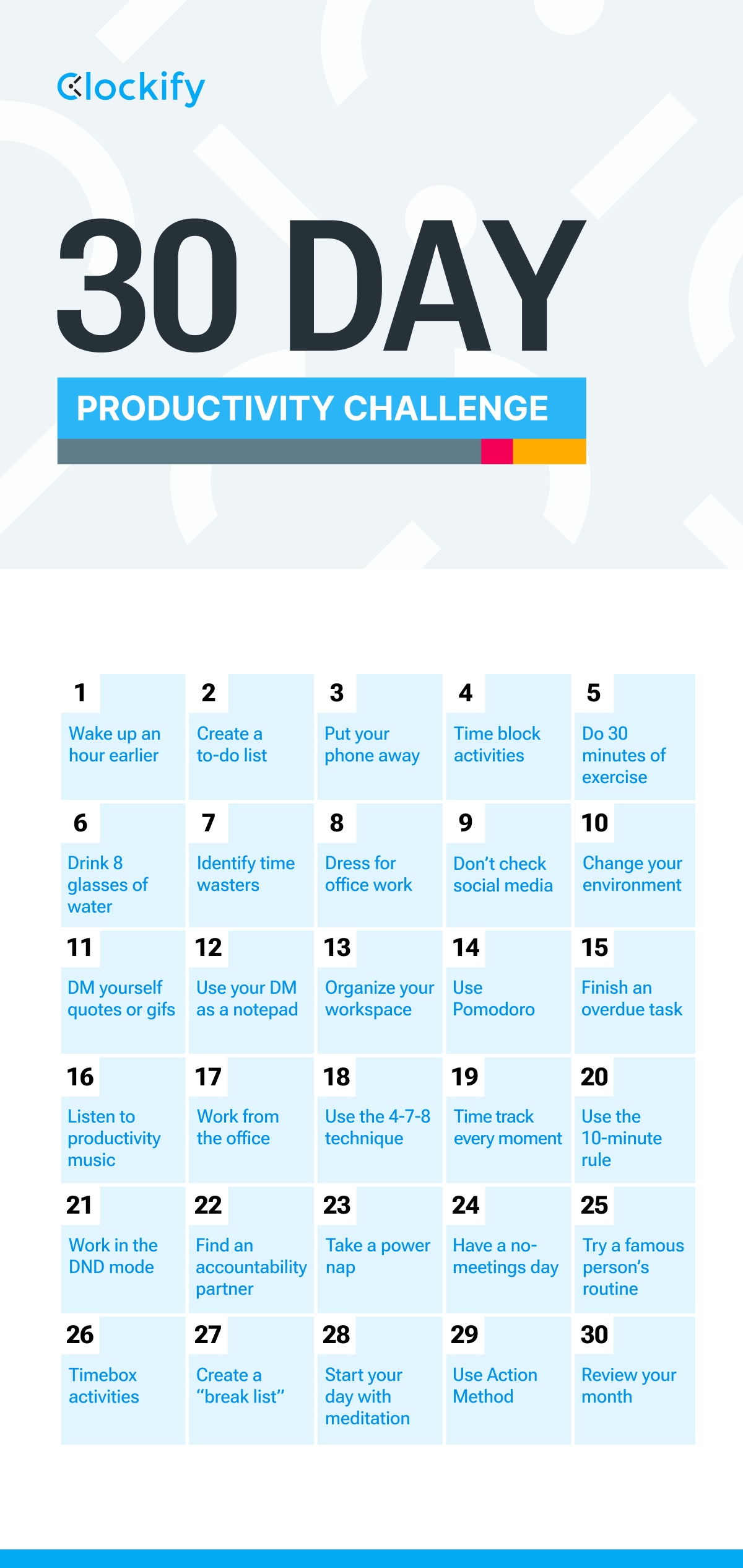 30-day productivity challenge calendar